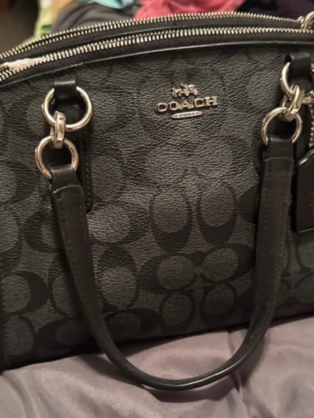 Coach Black Signature Satchel with Silver Hardware